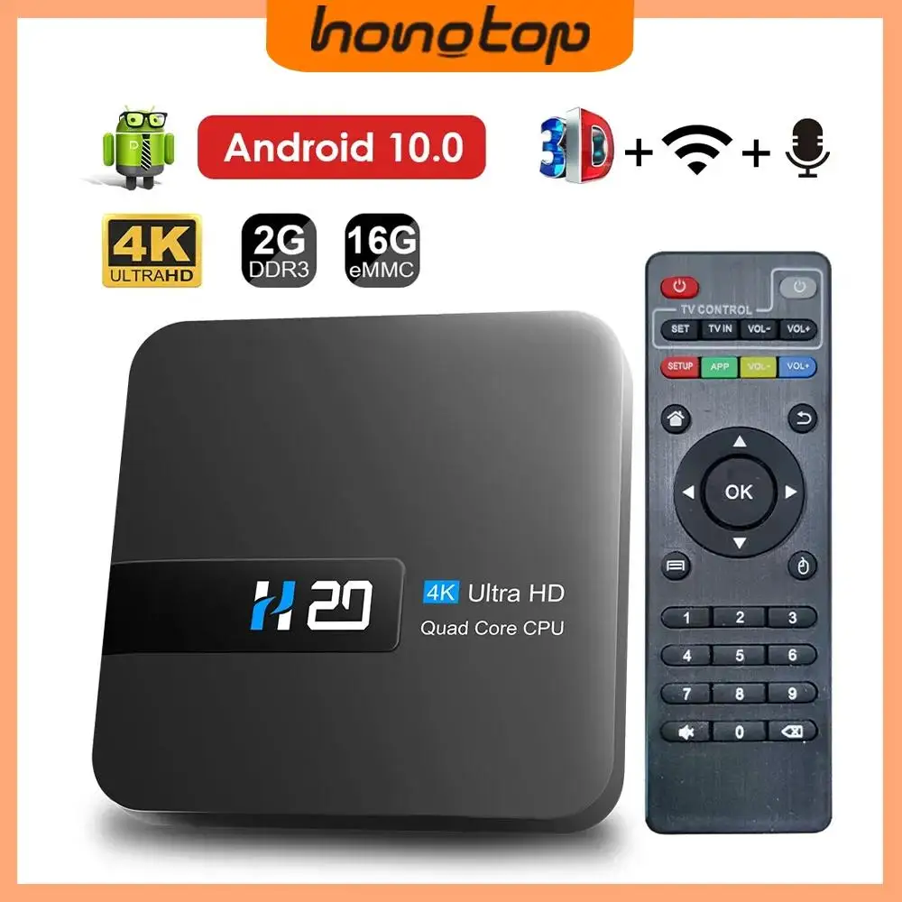 H20 Ʈ TV ڽ, ȵ̵ 10.0, 2GB, 16GB, 4K HD, H.265 ̵ ÷̾, 3D ÷ ,  1080P  ڽ